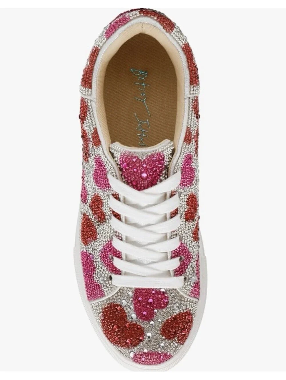 Blue By Betsey Johnson Heart Rhinestone Sidny Platform Sneakers Size 11 Pink/Red